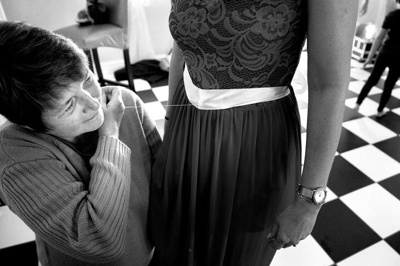 Mom sewing bridesmaid's dress at the Estuary Hotel, Port Edward.