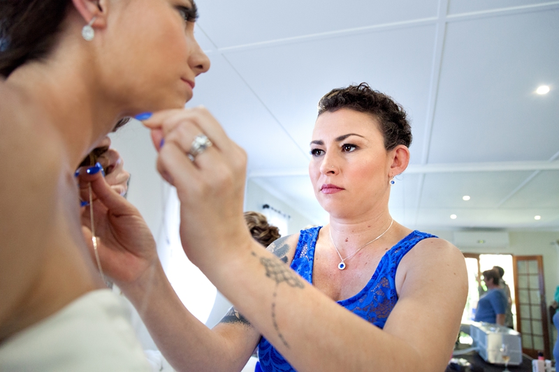 Bride getting ready for her wedding at the Estuary Hotel, Port Edward.