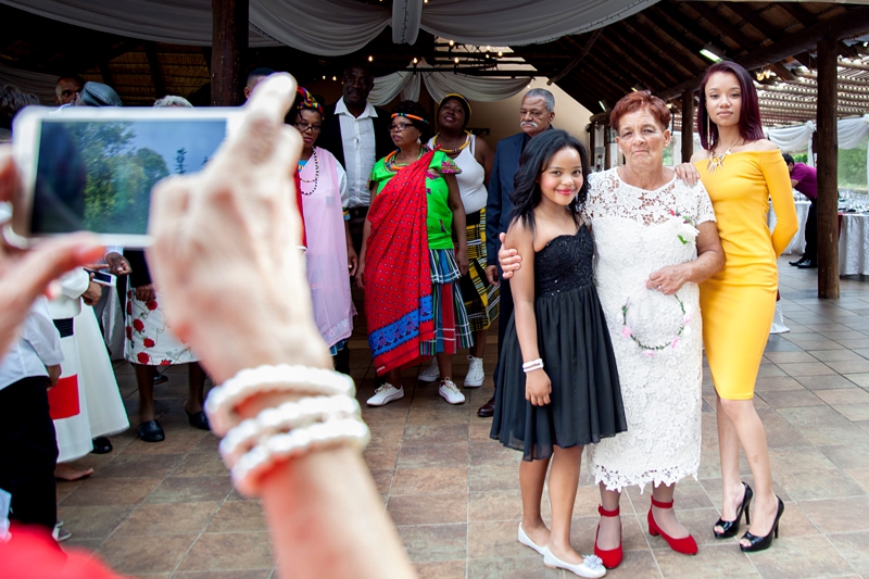 Guests posing for a photograph at a wedding at Valverde Eco Hotel.