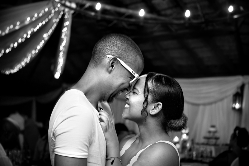 Black and white photograph, guests sharing a moment at Valverde Eco Hotel.