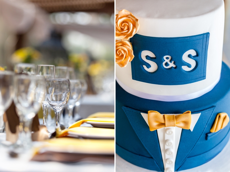 Blue and yellow wedding decor at Valverde Eco Hotel.