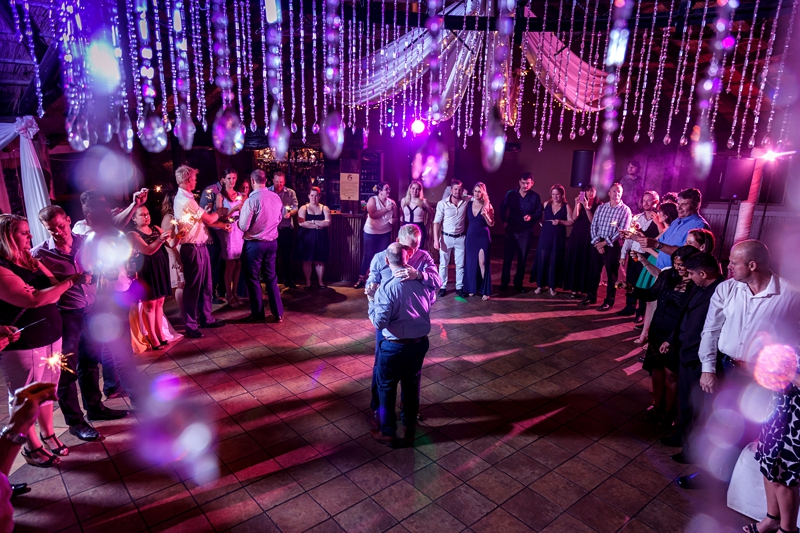 Groom and groom first dance, with purple crystals at Valverde Eco Hotel.