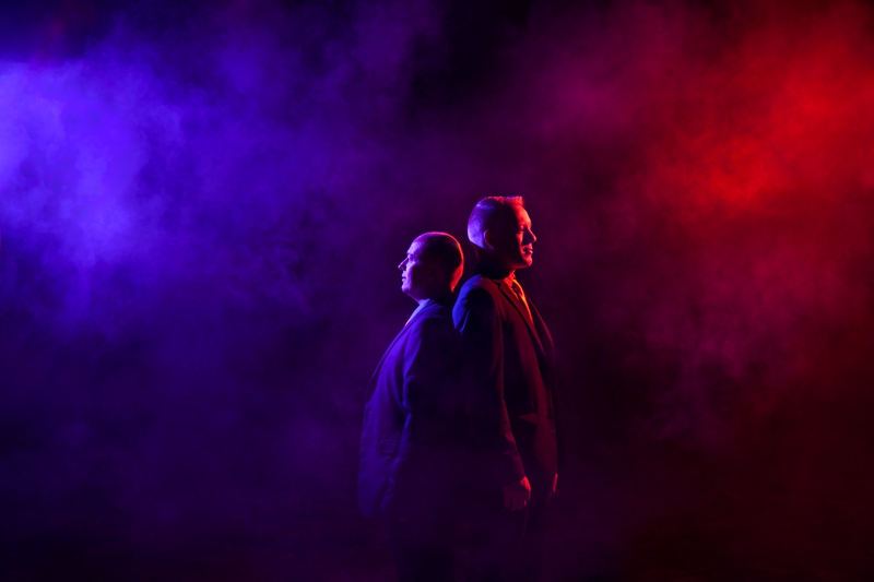 Creative purple and red smoke groom and groom portrait at Valverde Eco Hotel.