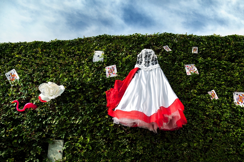 Alice in Wonderland themed wedding dress.
