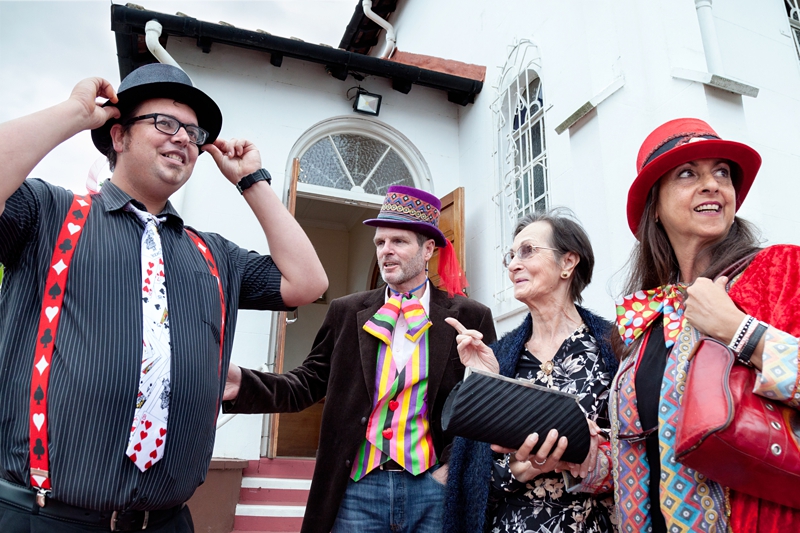 Guests at Alice in Wonderland themed wedding