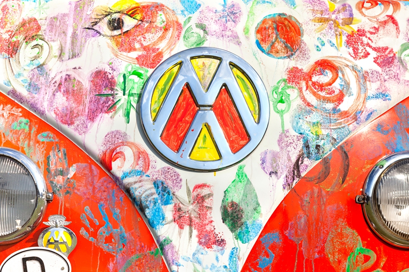 Colourful Volkswagen van at Hippie Fest, at the Forest Venue.