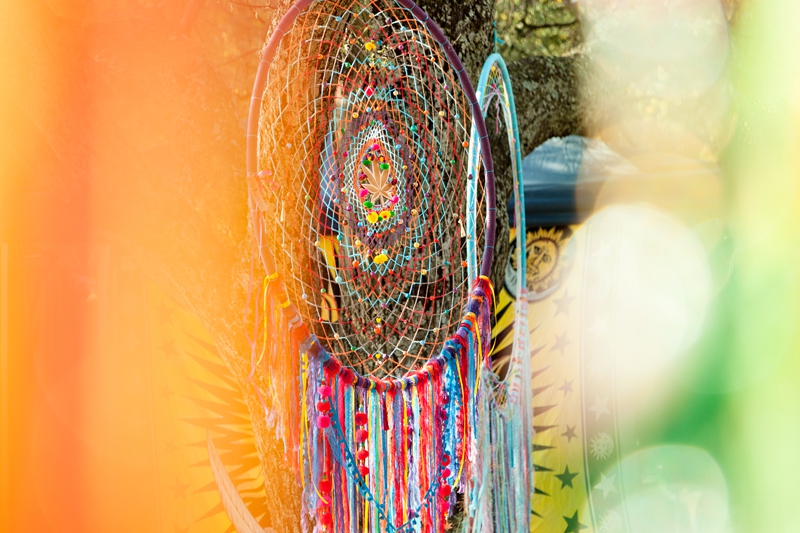 Colourful marijuana dreamcatcher made by GentleTrends Collections, at Hippie Fest, at the Forest Venue.