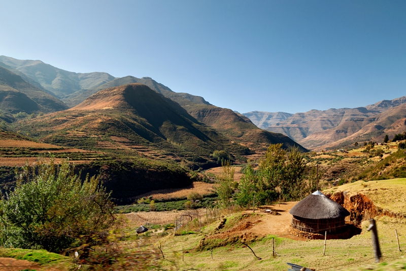 Traditional hut in the Maluti Mountains of Lesotho.
