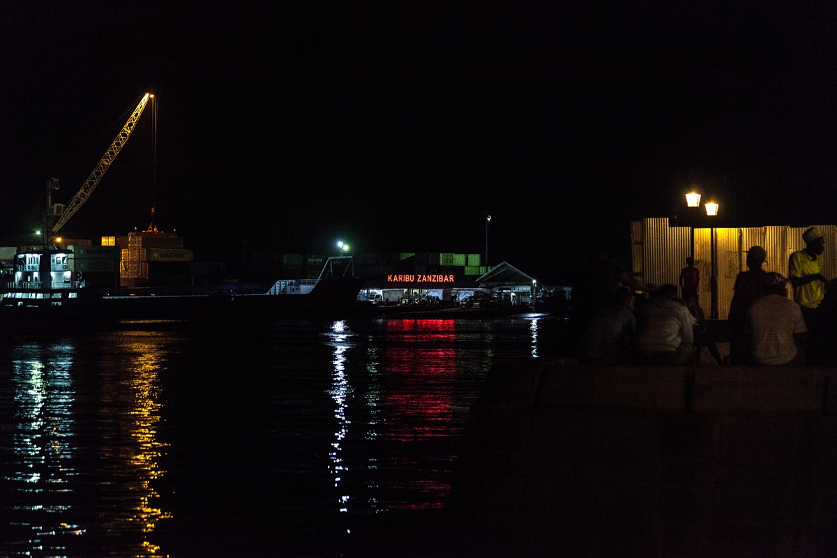 Stone Town Harbour at night.